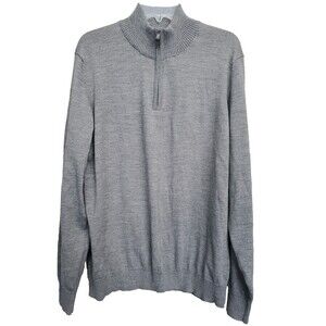 Thomas Dean Gray Extra Fine Merino Wool Blend Mock Neck Quarter Zip Sweater XL